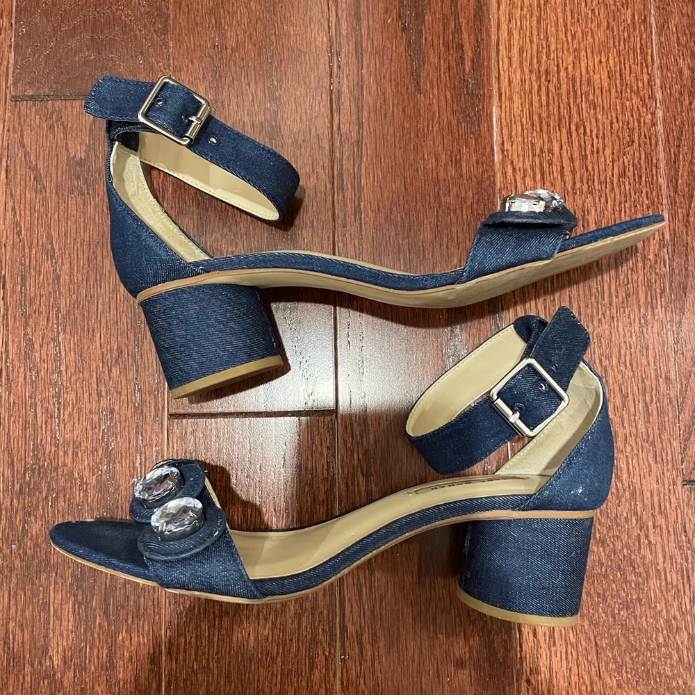 Zara low block denim heels